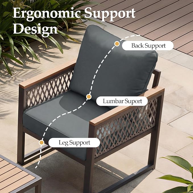 UPHA 7 Pieces Patio Furniture Set with 42" Propane Gas Fire Pit Table, Metal Outdoor Sectional Couch Set with Loveseat & 3-Seat Sofa, Modern Patio Conversation Set for Porch Balcony Deck, Gray