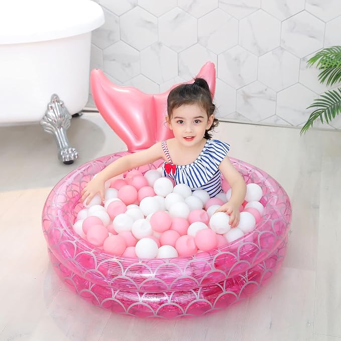 Inflatable Kiddie Pools Mermaid, Backyard Round Swimming Pool for Kids, Cute Raft Paddling Pool Indoor&Outdoor Toddler Fun Water Swim Beach Floaties Toys Fishing Pond Ball Pit Pool