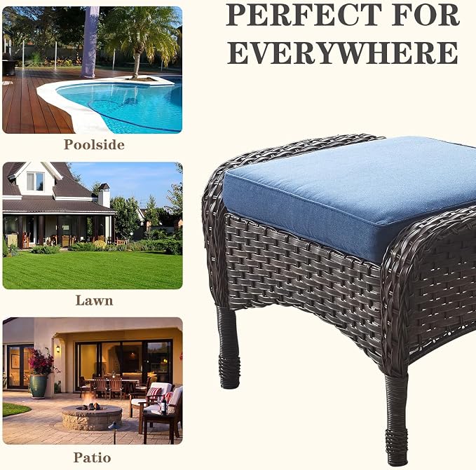Belord Outdoor Ottomans for Patio Foot Rest - 25 Inch PE Wicker Foot Stool Set of 2 for Patio Furniture Sets,All Weather Rattan Ottoman for Balcony Deck Backyard Brown