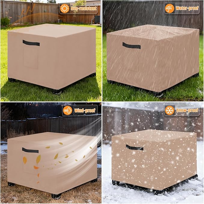 LYHNMW Outdoor Patio Ottoman Cover, 2PCS 32"L x 32"W x 20"H Waterproof Furniture Covering Protector , 600D Heavy Duty Patio Furniture Cover with Padded Handles (Khaki)