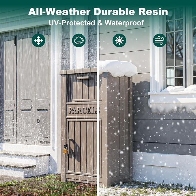 Package Delivery Box - Ventilated Resin Package Delivery Boxes for Outside, Modular Outdoor Storage Box for Porch, Deck, or Entryway