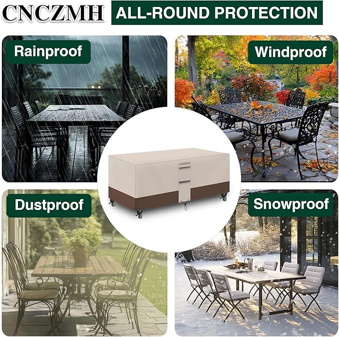 Heavy Duty Patio Furniture Covers Waterproof, 600D Outdoor Furniture Cover Waterproof for Sectional Sofa Couch, Outdoor Dining Table and Chair Set Covers 64''L x 52''W x 28''H, Beige Brown