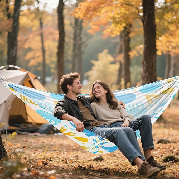 Cartoon Whales Camping Hammock, Portable Lightweight Single Hammock with Tree Straps and Aluminum Carabiners, 114" x 54" Travel Hammock for Hiking Backpacking Beach