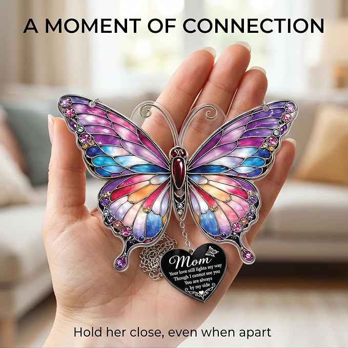 Butterfly 4 inch Suncatcher Memorial Gifts for Loss of Mom, Mother Memorial Gift, in Memory of Mom Gifts, Remembrance Gifts for Loss of Loved One, Memorial Keepsake Sympathy Gift