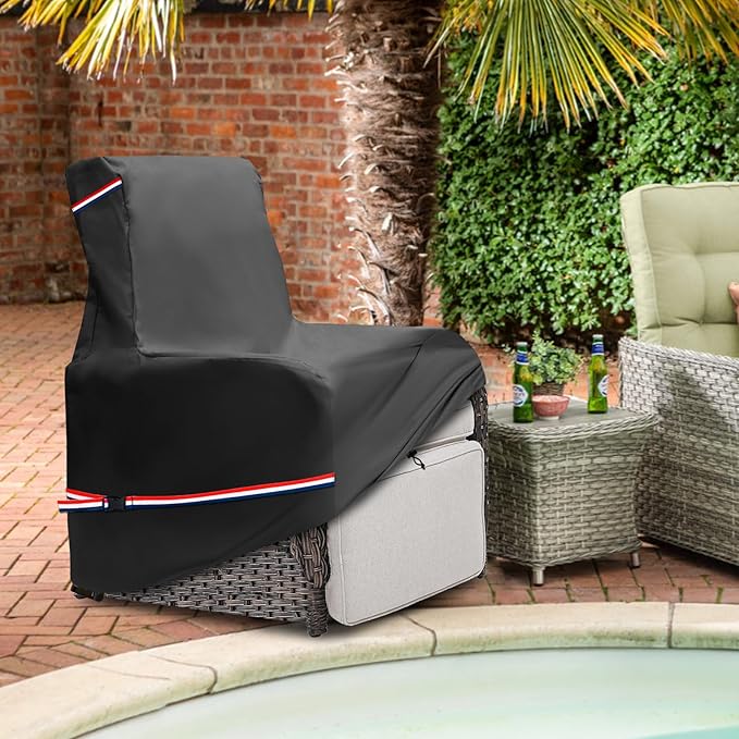Outdoor Recliner Chair Covers 2 Pack,Patio Swivel Chair Covers,600D Heavy Duty Waterproof Patio Rocking Chairs Cover,Outdoor Furniture Covers for All Weather Protection.Black