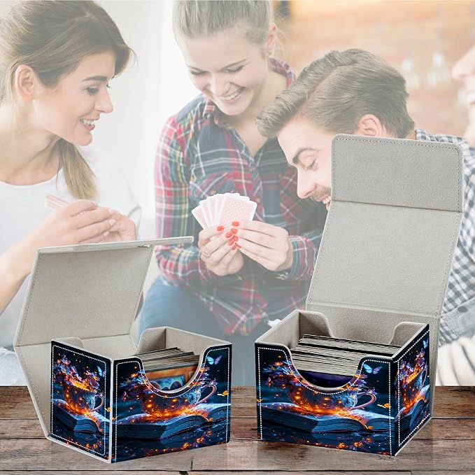 Card Deck Box for MTG, Cards Storage Box Fits 120+ Sleeved, Leather Small Size Strong Magnetic Closing Card Case for Board Games Magic TCG CCG Baseball Collection, Purple Butterfly Cup