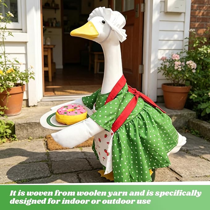 Chef Goose Outfit Green Polka Dot with Detachable Donut β Gift for Grandma, Mother β Spring Summer Garden Decoration for Cement Yard Goose