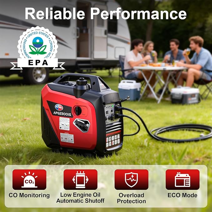 2000W Portable Inverter Generator for Home Use, Quiet Small Generator for Camping Outdoor, EPA Power Station with Fuel Shut Off and CO Minder, ECO Mode