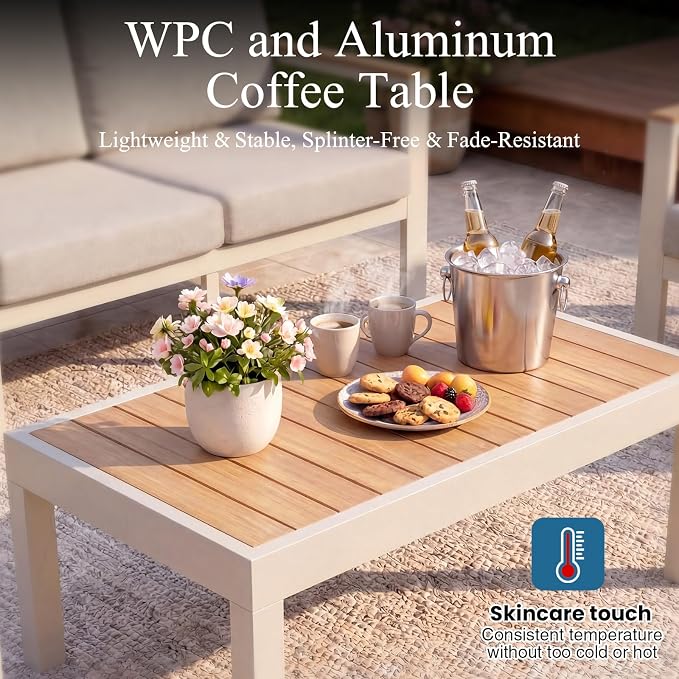 5-Seater Aluminum Patio Furniture Set, Outdoor Patio Conversation Set with 2 Chairs+3-Seat Sofa+Coffee Table, 1.5mm Thick Weather Resistant Frame, Removable Waterproof Cushions for Balcony Backyard