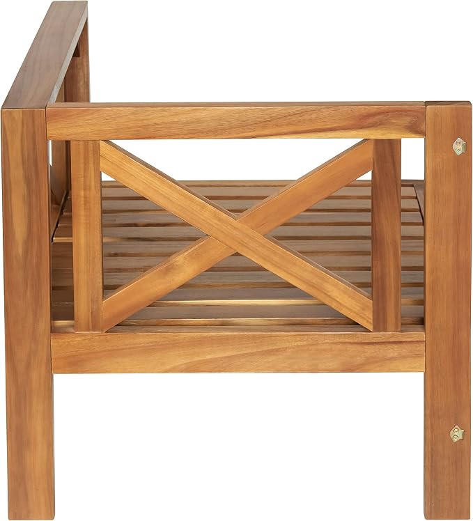 Acacia Wood 5-Piece Patio Sectional Sofa Set, All-Weather Outdoor Conversation Set, Corner Design Patio Set with Coffee Table and Updated Cushions for Backyard Porch Courtyard Poolside (Natural+Beige)
