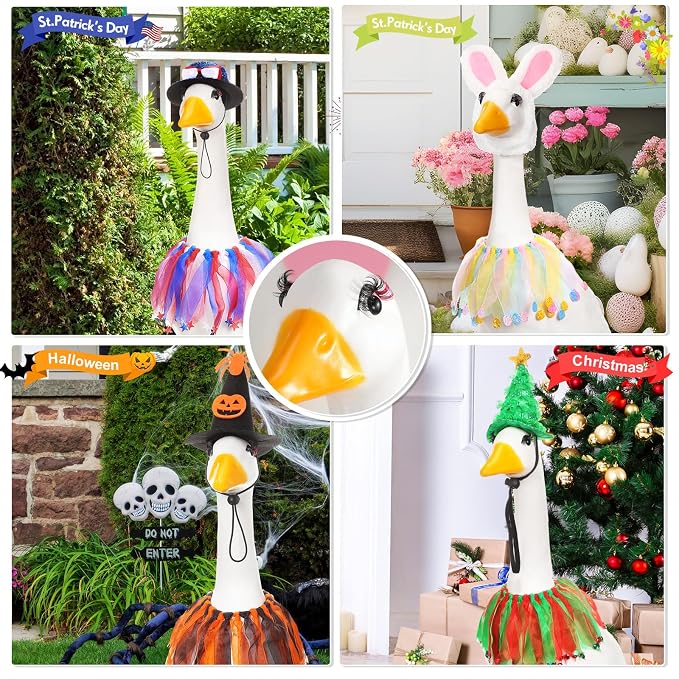 Geelin 7 Pcs Porch Goose Outfit Eyelash for 23/17'' Plastic Lawn Goose Statue Reusable Mink Fake Lashes End 3D Salon Eyelashes for Lawn Patio Art Decoration(Classic,Multicolor)