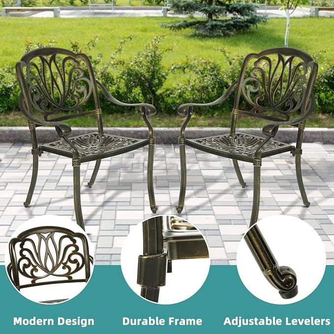 MEETWARM 5-Piece Outdoor Patio Dining Set, All-Weather Cast Aluminum Patio Conversation Set for Backyard Garden Deck with 4 Chairs and 35.4" Square Table, 2.2" Umbrella Hole