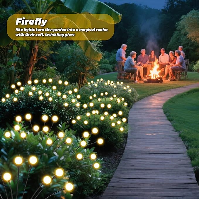 Solar Lights Outdoor-8Pack 64LEDs Solar Garden Firefly Lights Outside,Solar Powered Light Outdoor and Garden Decorative IP65 Waterproof,Yard Patio Pathway Decor,Gardening Gifts for Women,Warm White
