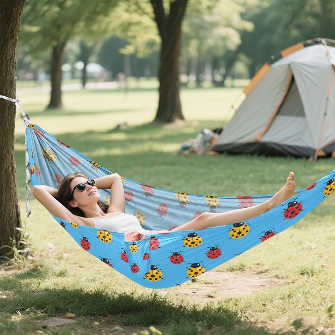Camping Hammock Outdoor Hammocks for Outside Ladybird Blue Beach Trees Portable Lightweight with Pockets Tree Straps Indoor