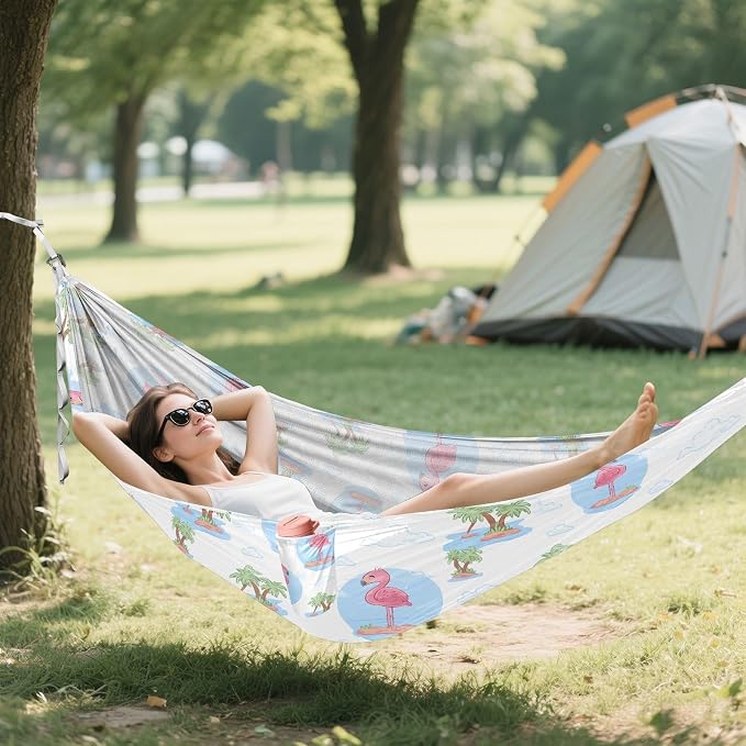 Camping Hammock Outdoor Hammocks for Outside Flamingo Palm Tree Beach Trees Portable Lightweight with Pockets Tree Straps Indoor