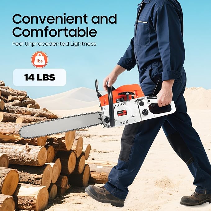 Gas Chainsaw, 2 Stroke Gas Powered Chainsaw, Gasoline Chainsaw Handheld Cordless Petrol Chain Saws for Tree Cutting, Gardens, Farms (20 Inch 52CC)