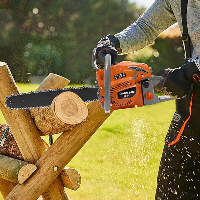 58CC Gas Chainsaw 20 Inch Handheld Gasoline Power Chain Saw,2-Stroke Single Cylinder Air-Cooled Cordless Petrol Chain Saw for Forest Harvesting,Cutting Wood,Pruning Branch (Orange)