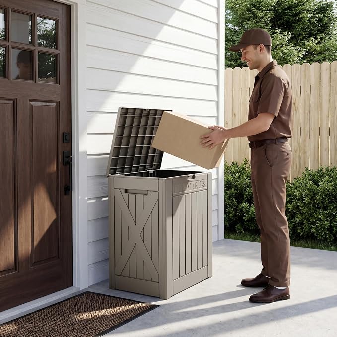 Greesum 52 Gallon Extra Large Deck Box with Lock, Heavy-Duty Resin Outdoor Storage Container, Waterproof Lockable Chest for Patio Furniture, Garden Tools, Pool Equipment, Light Coffee