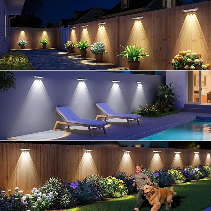 YiLaie Solar Fence Lights Outdoor-IP67 Waterproof 3000K/4500K/6500K,High Brightness LED Fence Lights Solar Powered,Solar Wall Light for Outside Backyard/Railing/Step/Patio/Stair Railings/Pool 6Pack