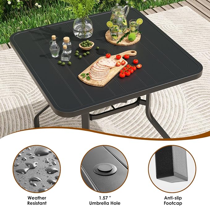 Soohow Patio Dining Set for 4, 5-Piece Outdoor Table and Chairs Set, 4 x Swivel Outdoor Dining Chairs with Paded Textilene and 35"x35" Patio Table with 1.57" Umbrella Hole for Poolside, Backyard