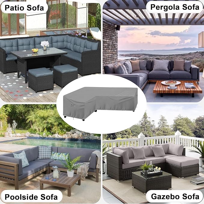 OutdoorLines Waterproof Outdoor Patio Sectional Cover - UV Resistant & Windproof L-Shaped Patio Furniture Covers for Deck, Lawn and Backyard, 420D Heavy Duty Couch Cover, Left Facing, 83"x104", Grey
