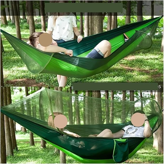 Hammocks, Automatic Quick-Opening Mosquito Net Hammock Outdoor Camping Pole Swing,for Outside(Black)