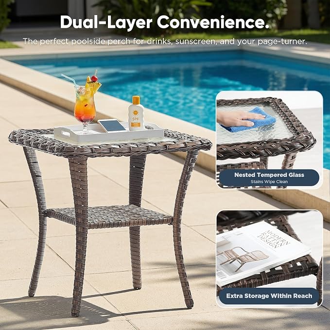 HUMMUH 9-Piece Patio Furniture Set with Upgraded 6" Thick Cushion - High Back Outdoor Swivel Rocker Chairs with 3-Seater Sofa Set of 2,Wicker Outdoor Conversation Set for Deck, Porch, Yard, Poolside