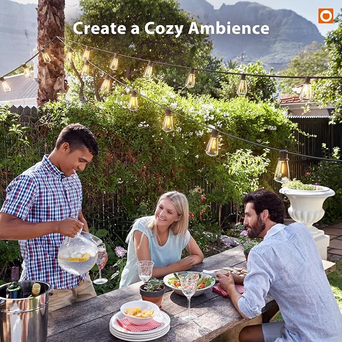 addlon 102FT(96+6) Solar String Lights Outdoor with Remote, 48 LED Dimmable | Waterproof Patio Hanging Lights (2FT Bulb Spacing), Long-Lasting Solar Light for Outside, Yard, Backyard, Garden, Camping