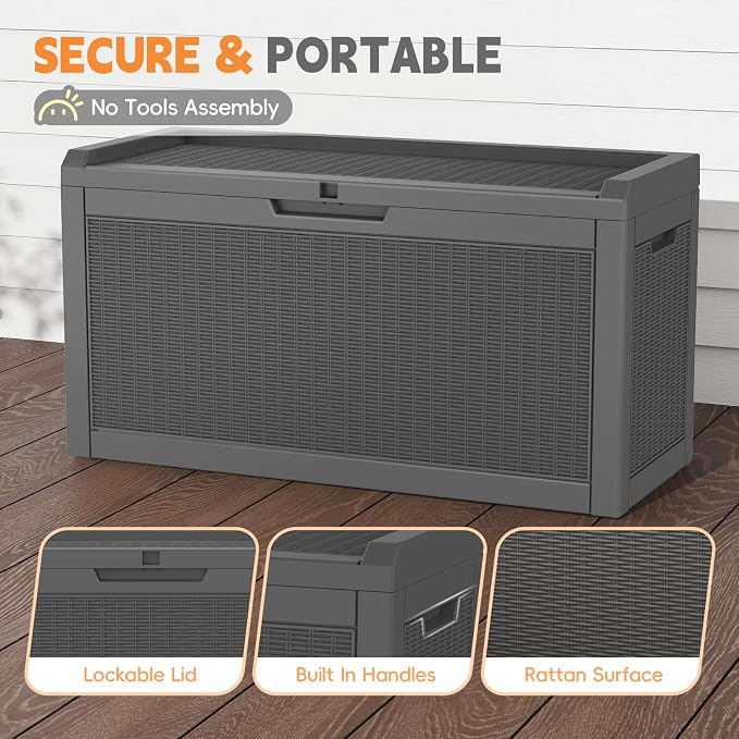 LubanNese Outdoor Storage Box, Waterproof Deck Box, Outdoor Patio Storage Bin, Weatherproof (Black, 66 Gallon with Seat)
