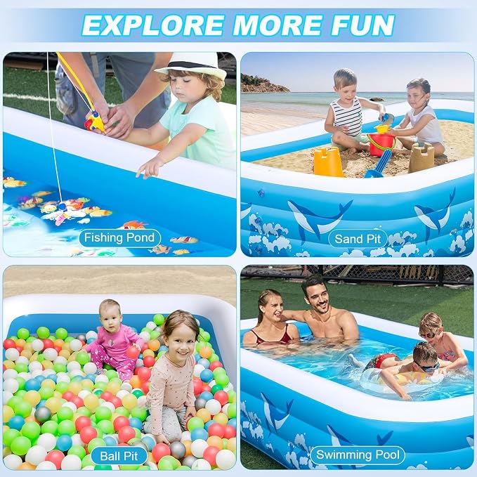 Large Inflatable Swimming Pool for Adults Kids - 130"x72"x22" Blow Up Pools Kiddie Pool with Pump, Oversized Thickened Family Inflatable Pools for Backyard Outdoor Garden Summer Water Party