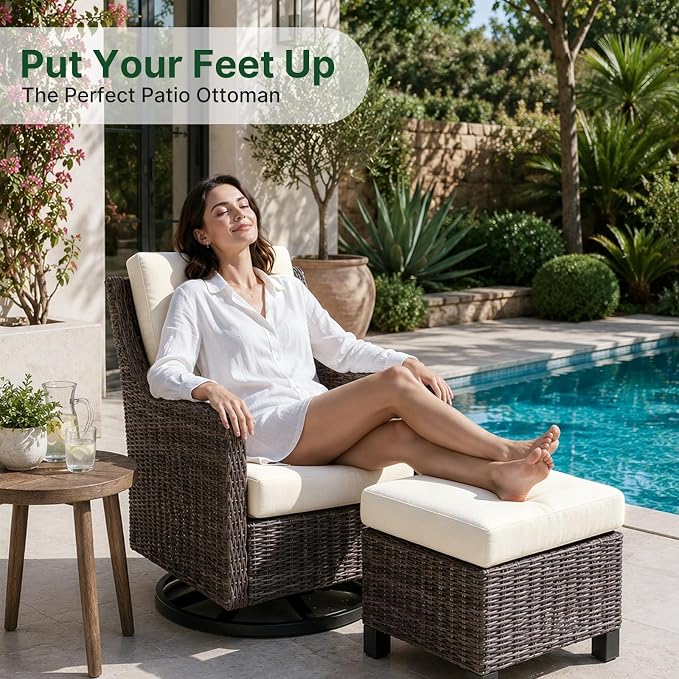 Wicker Patio Conversation Set, Outdoor Patio Chair Set with Deep Seating, Wide Armrests & Thick Cushions, All-Weather Outdoor Furniture Set for Patio, Porch, Deck & Backyard