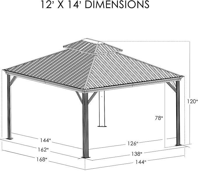 Kozyard Apollo 12’x14’ Hardtop Gazebo, Wooden Coated Aluminum Frame Canopy with Galvanized Steel Double Roof, Outdoor Permanent Metal Pavilion with Netting for Patio Lawn