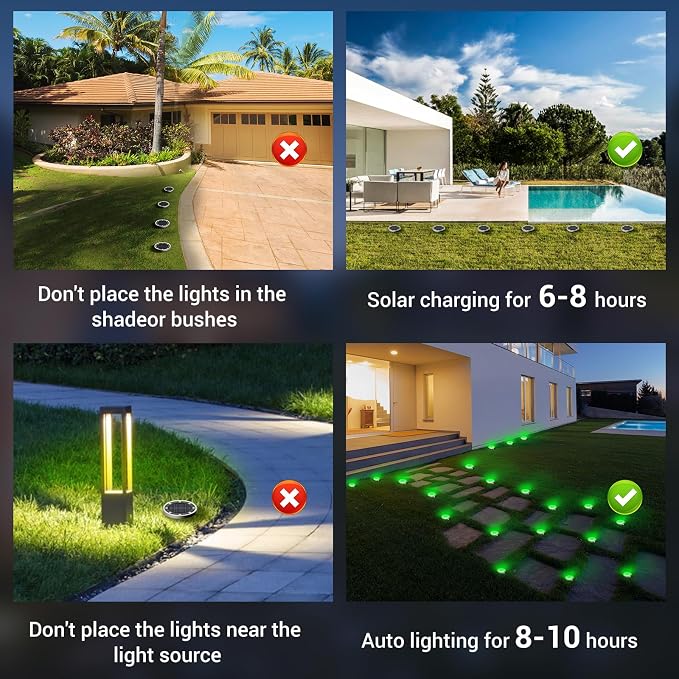 Mini Solar Ground Lights Outdoor, 8 Pack Flat Solar Powered Disc Lights, IP68 Waterproof, Anti-Rust, Landscape Lighting for Pathway Garden Yard Lawn Walkway Landscape Driveway, Green