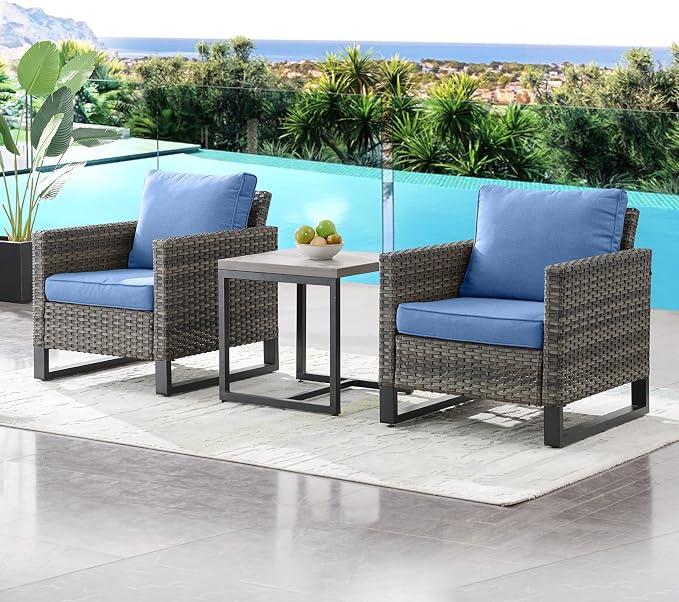 HUMMUH Patio Chairs Set of 2 PE Wicker Outdoor Dining Chairs High Back Deep Seating Porch Chairs with 4inch Seat Cushions