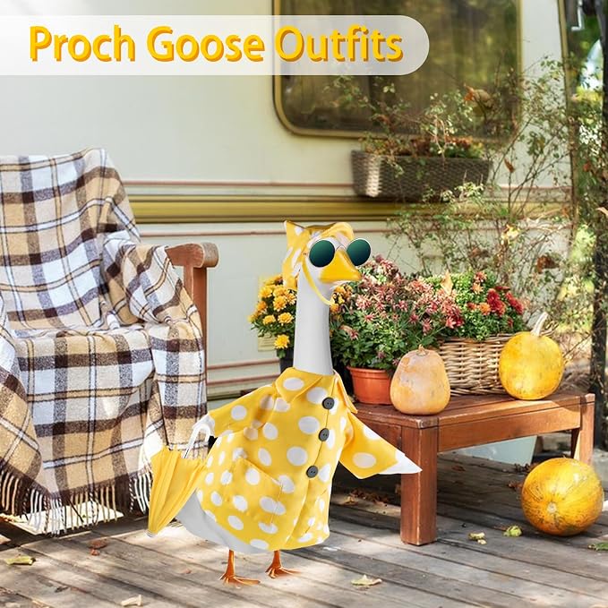 Porch Goose Outfits Summer with Sunglasses & Umbrella & Hat, Polka Dots | For 23" Cement Plastic Goose Statue, Autumn Costumes, Garden Lawn Decor, Goose Costume for Yard Statues, Hawaiian Style