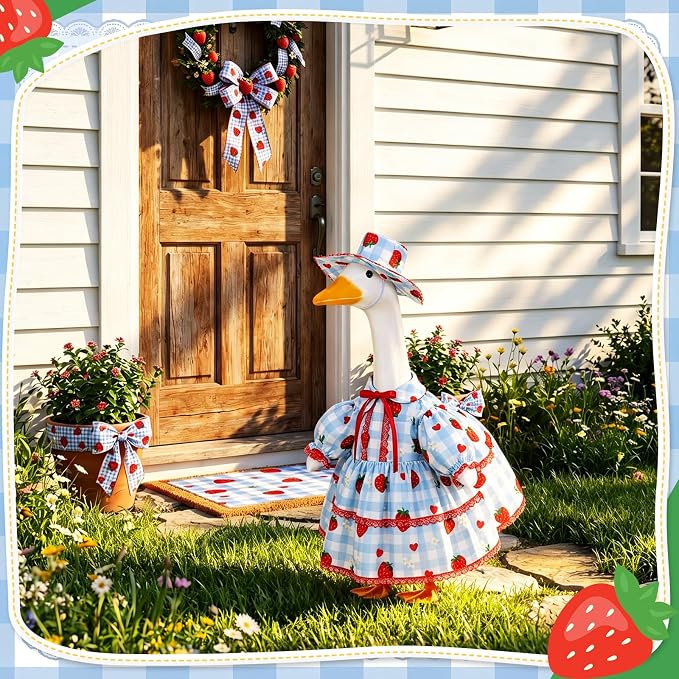 FuWeave Fall Porch Goose Outfit for Lawn Decor | Fits 23"/17" Lawn Plastic/Cement Statue Goose Costume Dress for Front Outdoor Courtyard Garden Patio Yard Decoration