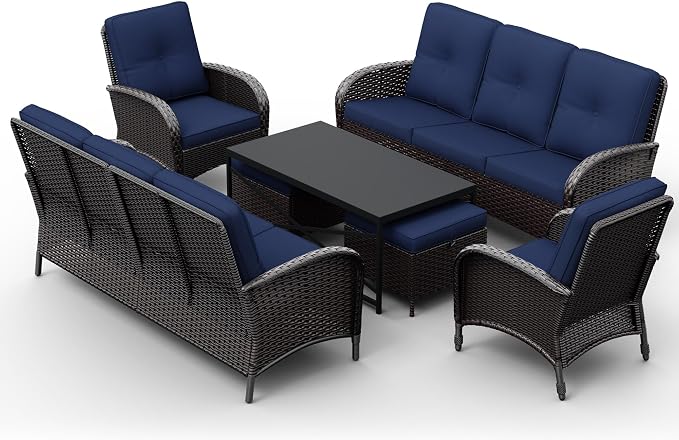 Joyside Wicker Patio Furniture Set, 7 Piece Outdoor Furniture Set with Thickened Cushions, High Back, Deep Seating, Wide Armrest, Rattan Outdoor Chairs for Porch, Deck