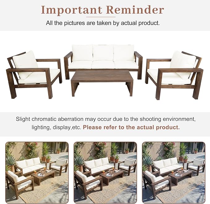4 Pieces Patio Sofa Set Outdoor Seating Group 5-Person Sofa Set Outdoor Conversation Set with Cushions and a Coffee Table for Garden, Backyard,Balcony,Poolside (Mocha#50)