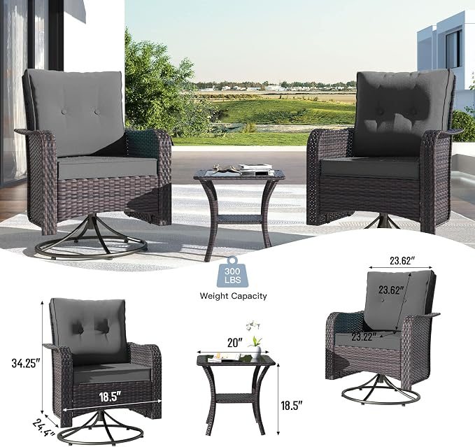 Kullavik 11PCS Outdoor Patio Furniture Set,PE Wicker Rattan Sectional Sofa Patio Conversation Sets with 43" 55000BTU Gas Propane Fire Pit Table,Swivel Rocking Chairs Set,Grey