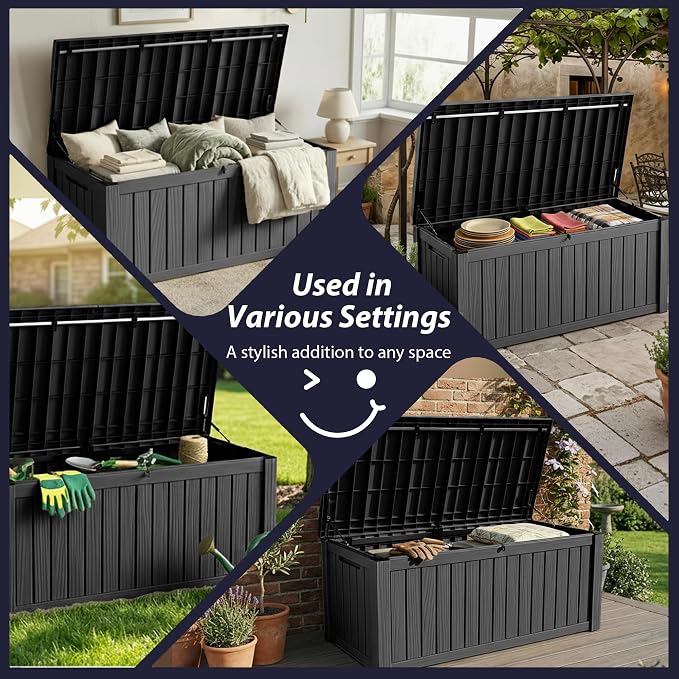 150 Gallon Outdoor Storage Box Waterproof Outside Resin Deck Box, Lockable Storage Bin for Patio Furniture,Garden Tools,Cushions,Pool Accessories(Black)