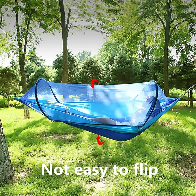 LFL Camping Hammock with Mosquito Net, Hammocks with Net, 1 & 2 Persons Outdoor Portable Tree Straps Swing Hammock, Nylon Parachute Outside Material Hammocks with Bug Net, Blue