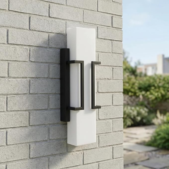 Hyunbae Modern Dusk to Dawn Outdoor Wall Lights, 16" Black LED Porch Light | 20W Outdoor Wall Sconce, Photocell Sensor,3000K Dimmable Exterior Light, IP65 Wall Mount Waterproof, Garage Patio Doorway Use