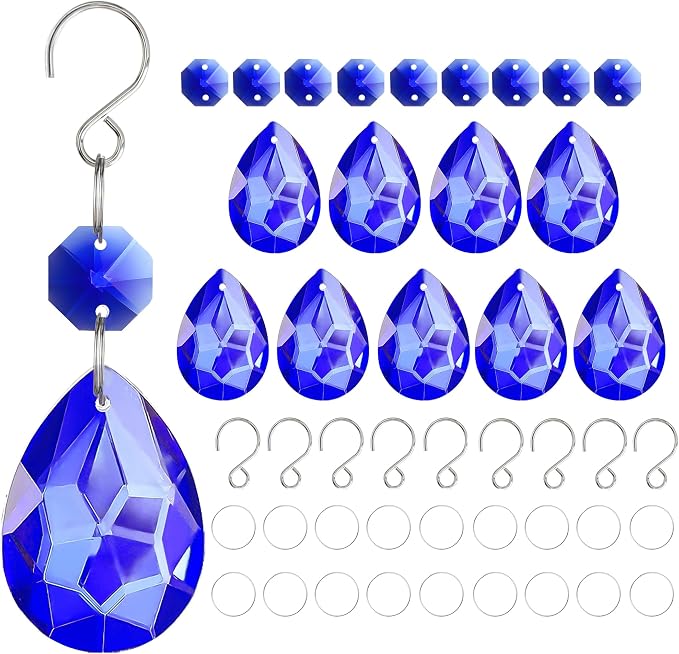 10 Pcs Blue Crystal Bauhinia Suncatcher Prisms Chandelier Window Decor | Blue Crystal Bauhinia Prisms Suncatcher Pendants 3 Inch Chandelier Beads Replacement Hanging for Window Garden Wedding Decor