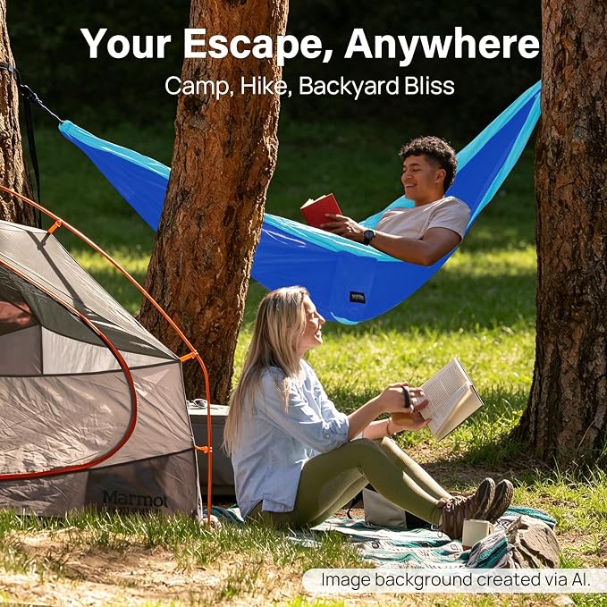 Kootek Camping Hammock, Portable Hammocks with Tree Straps & Attached Carry Bag, Camping Essentials Gear, Perfect for Outside Indoor Hiking Beach Backpack Travel