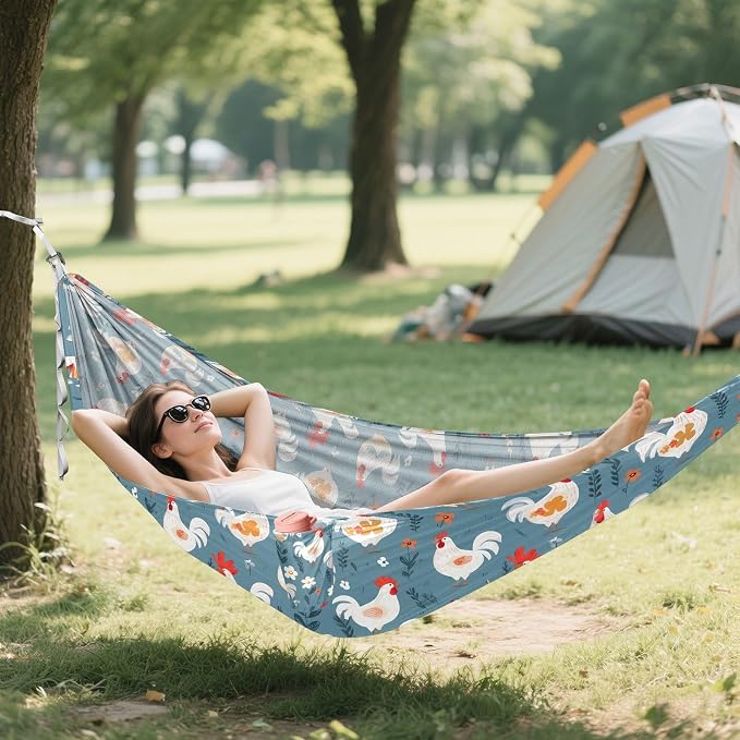 Camping Hammock Outdoor Hammocks for Outside Rooster Flowers Beach Trees Portable Lightweight with Pockets Tree Straps Indoor