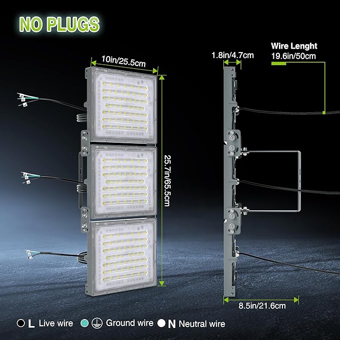 STASUN 2Pack 600W LED Flood Light, Mini Series Stadium Light, 60000LM 6000K Daylight White IP66 Waterproof 3 Adjustable Panels Outdoor Sports Lighting for Basketball Court, Parking Lot,Baseball Field