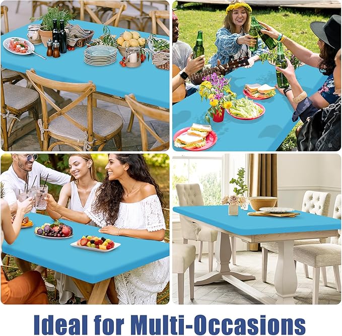 Moosfor Spandex 5 Foot Rectangle Table Cloth 2 Pack, Elastic Fitted Tablecloths for Picnic, Stretch Washable Patio Table Cover for Outdoor, Camping, Banquet and Parties (Blue Mist, 30"x60")