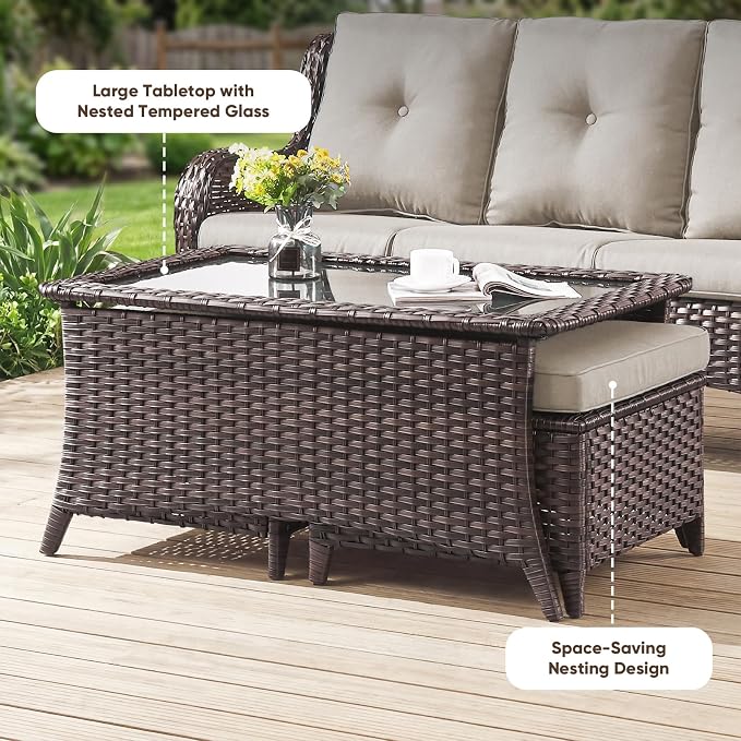 Belord 13 Piece Wicker Patio Furniture Set, Outdoor Swivel Rocker Chairs Set of 4 with Ottomans and Rattan Couch, All Weather Patio Conversation Furniture Set, for Pool,Yard Brown Wicker/Beige
