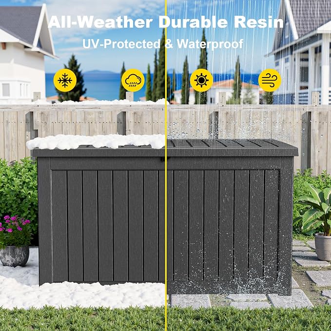 Deck Box Large Outdoor Storage for Patio Furniture,Outdoor Cushions,Garden Tools and Pool Supplies,Waterproof,Resin,Lockable (Black, 280 Gallon)