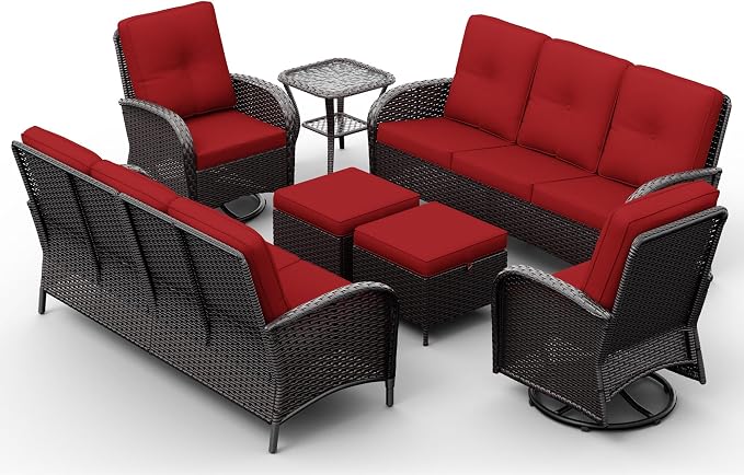 Joyside Wicker Patio Furniture Set, 7 Piece Outdoor Furniture Set with Thickened Cushions, High Back, Deep Seating, Wide Armrest, Outdoor Swivel Rocker Chairs for Porch, Deck